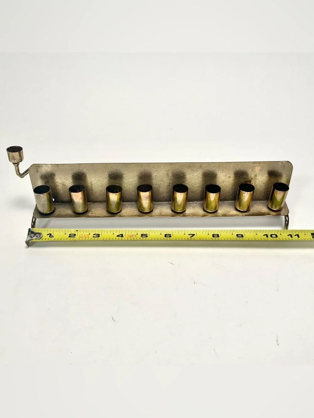 Vintage Mid Century Modern Menorah Silver & Gold Tone Textured Aluminum Hanukkah